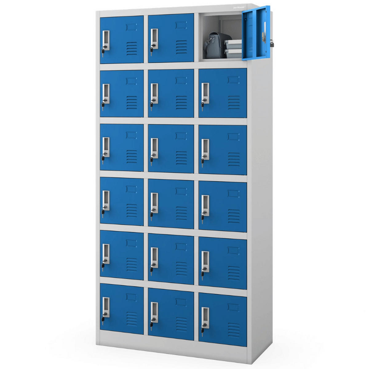 SCHLIESSFACHSCHRANK Spind BERN 18 Fächer185x90x40cm Grau-Blau - Grau, Metall (90/185/40cm) - DELUKE