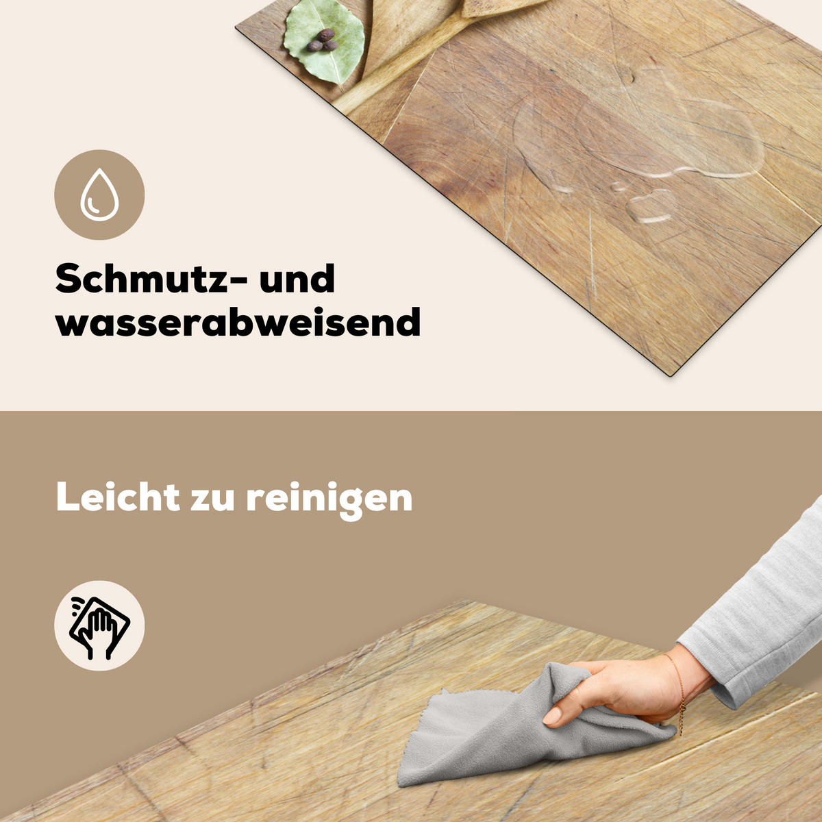 HERDABDECKPLATTE Holz - Löffel - Braun - Smiley 83x51 cm - Hellbraun, Kunststoff (83/51.5/0.2cm) - MuchoWow