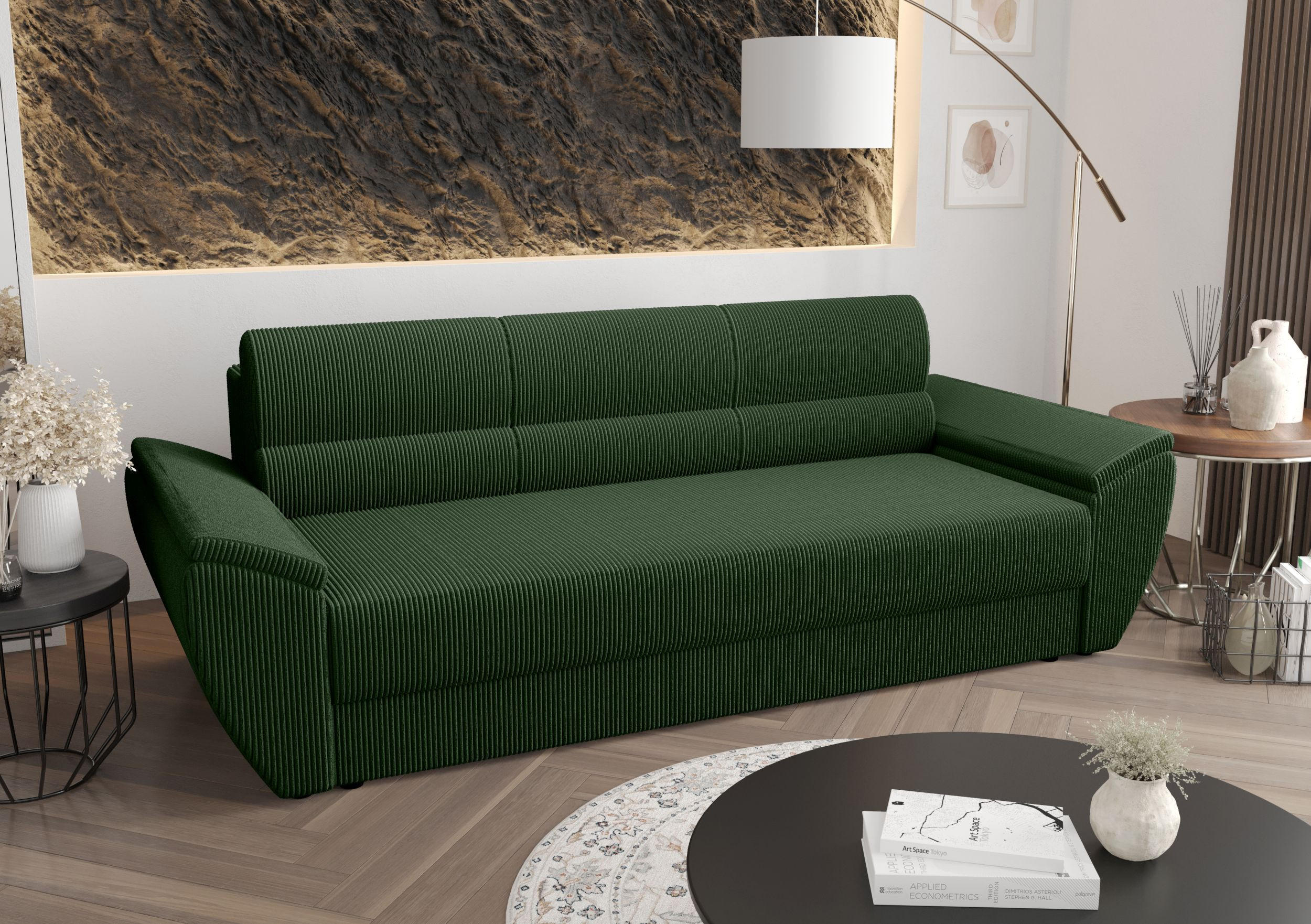 SOFA REBI BIS mit Schlaffunktion POSO 14 mit Stauraum - Dunkelgrün, Textil (80/78/240cm) - Bedante