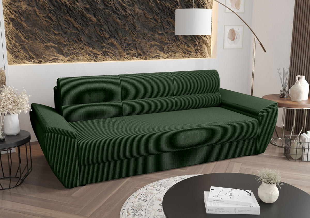 SOFA REBI BIS mit Schlaffunktion POSO 14 mit Stauraum - Dunkelgrün, Textil (80/78/240cm) - Bedante
