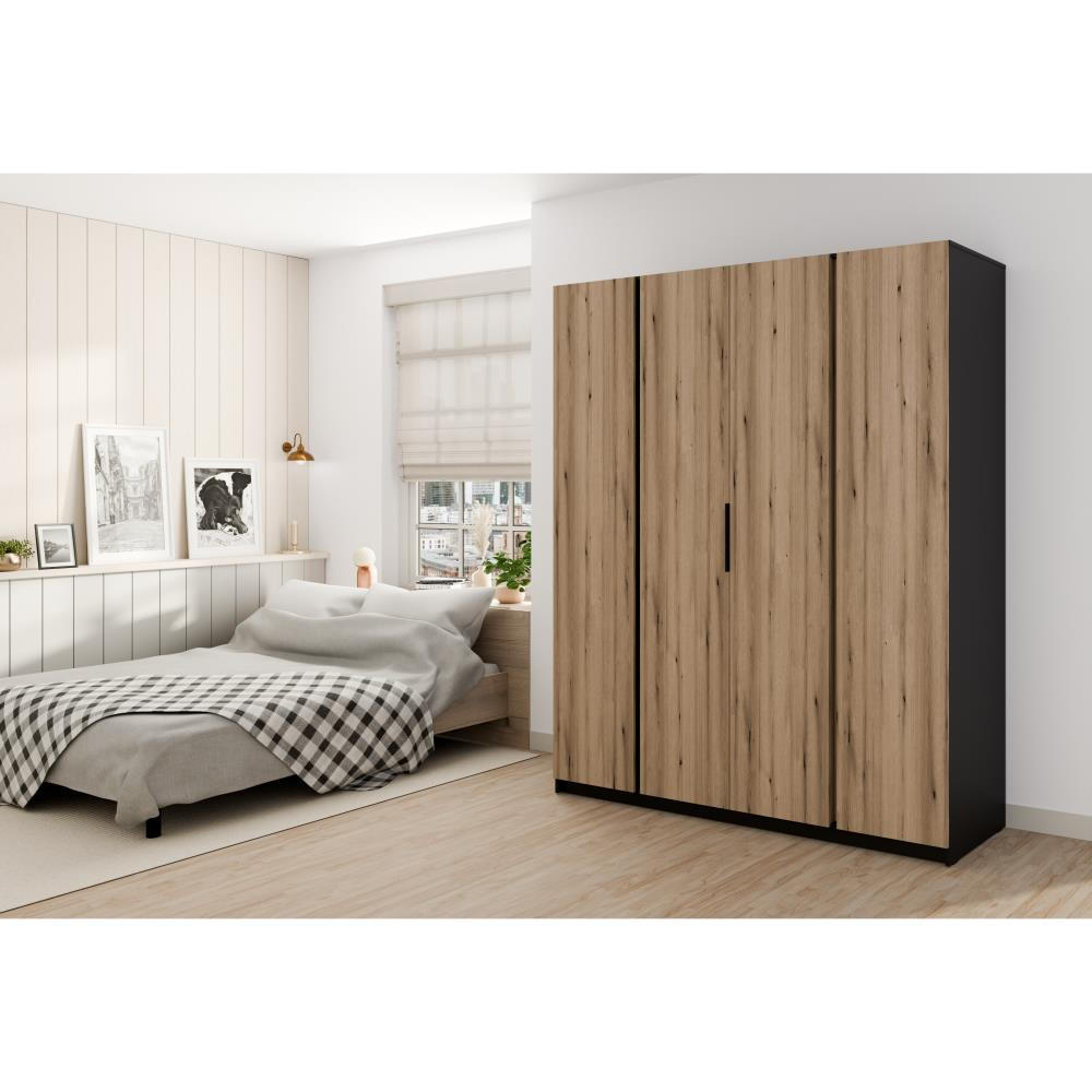 DREHTÜRENSCHRANK Kaya 200/62/239 4-Türig - Eichefarben/Schwarz, Holzwerkstoff (200/239/62cm) - Beautysofa