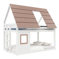 ETAGENBETT 90/200 cm Weiß + Braun mit Dach und Leiter - Weiß, Holz (90/200cm) - Oxeza