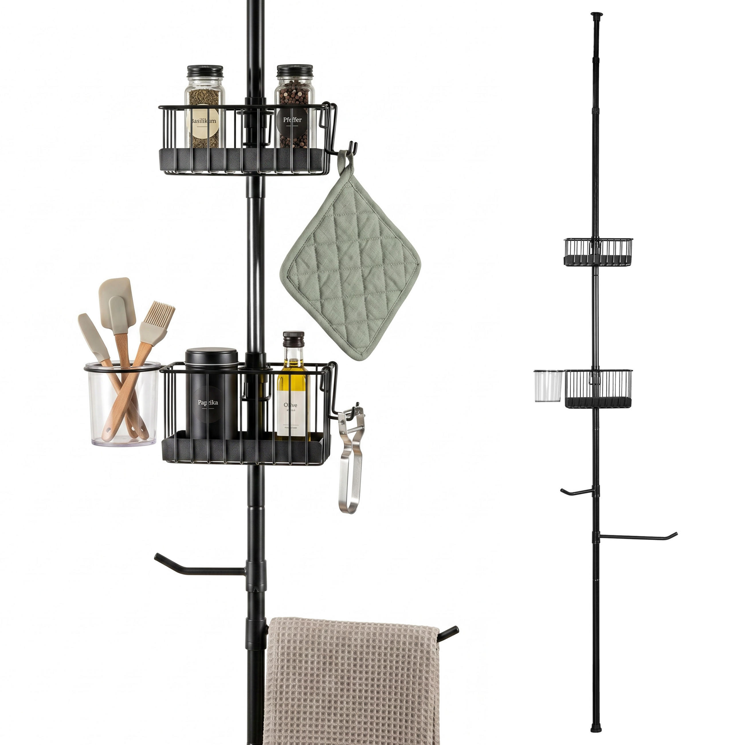 TELESKOP-KÜCHENREGAL, ausziehbar bis max. 290 cm, Metall, schwarz - Schwarz, Metall (34.5/290/34.5cm) - bremermann