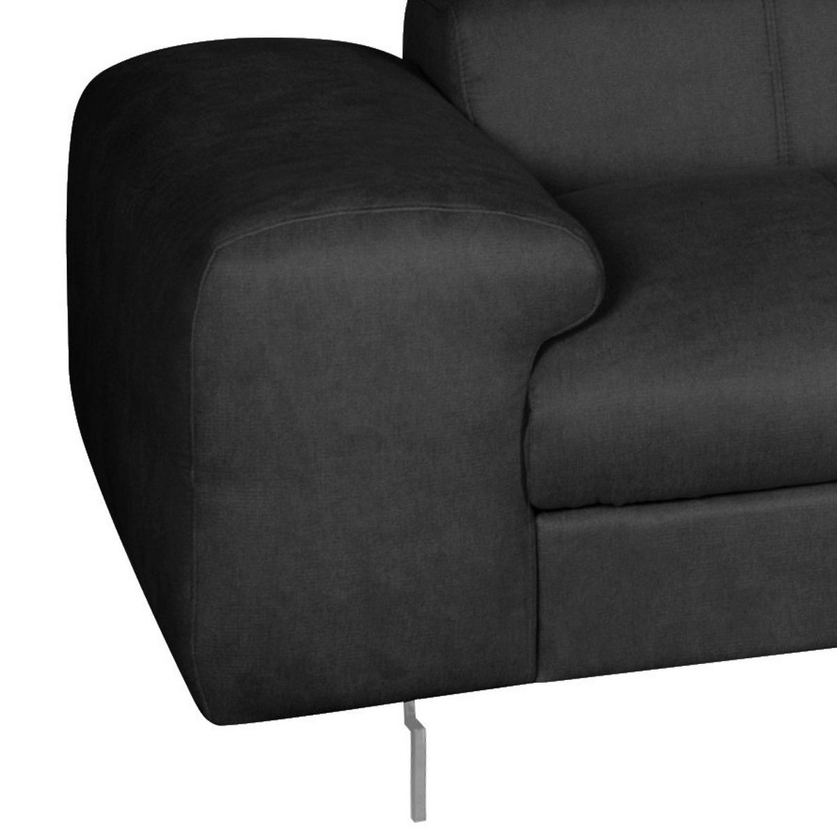 ECKSOFA mit Schlaffunktion - Velours - Schwarz, Textil (262/206cm) - home24