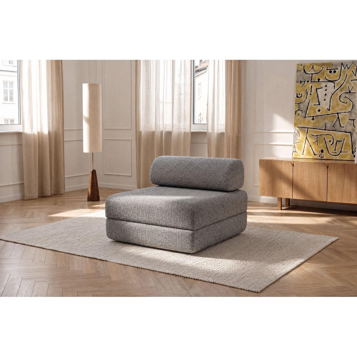 VERWANDLUNGSSESSEL aus grauem Tweed - Grau, Textil (95/70.5/95cm)