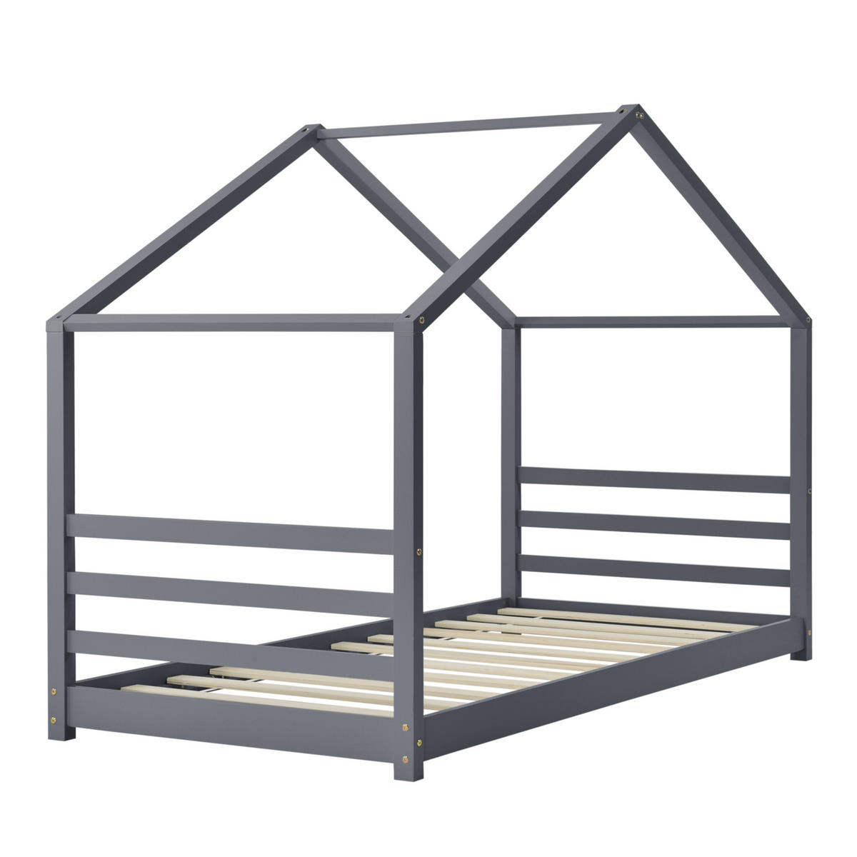 HAUSBETT Vardø - Dunkelgrau, Holz (90/200cm) - [en.casa]