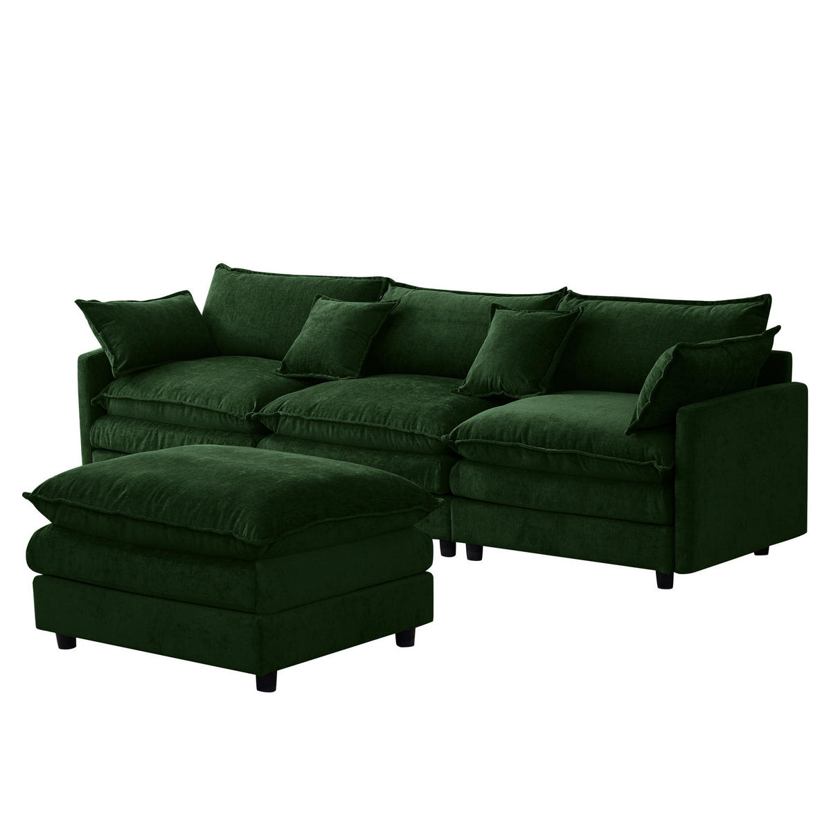 ECKSOFA 3-Sitzer mit Hocker, modulares Design und Chenille-Bezug, Grün - Grün, Textil (267/154cm) - Redom