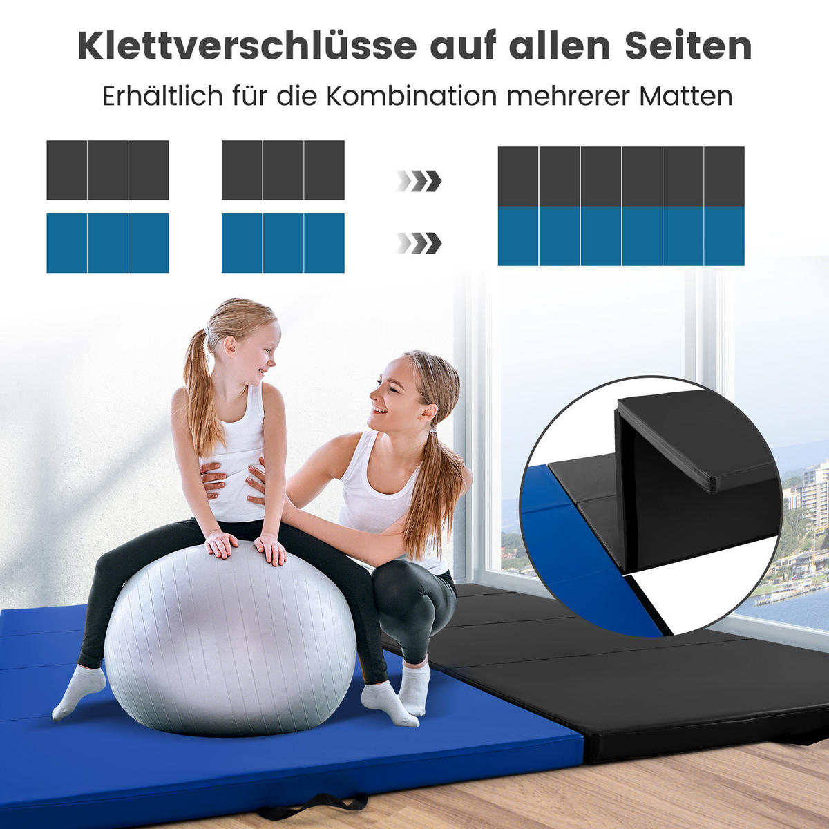 GYMNASTIKMATTE Schwarz - Schwarz, Leder (117/300cm) - COSTWAY