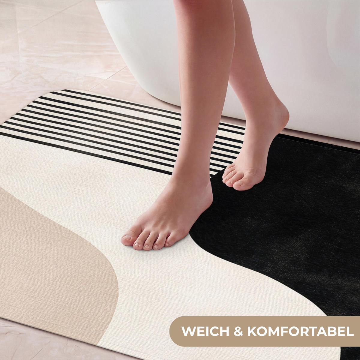 KÚPEĽŇOVÁ PREDLOŽKA Abstraktné - Japonské - Béžové - Moderné 60x120 cm - čierna/béžová, textil/plast (60/120cm) - OnlyWow