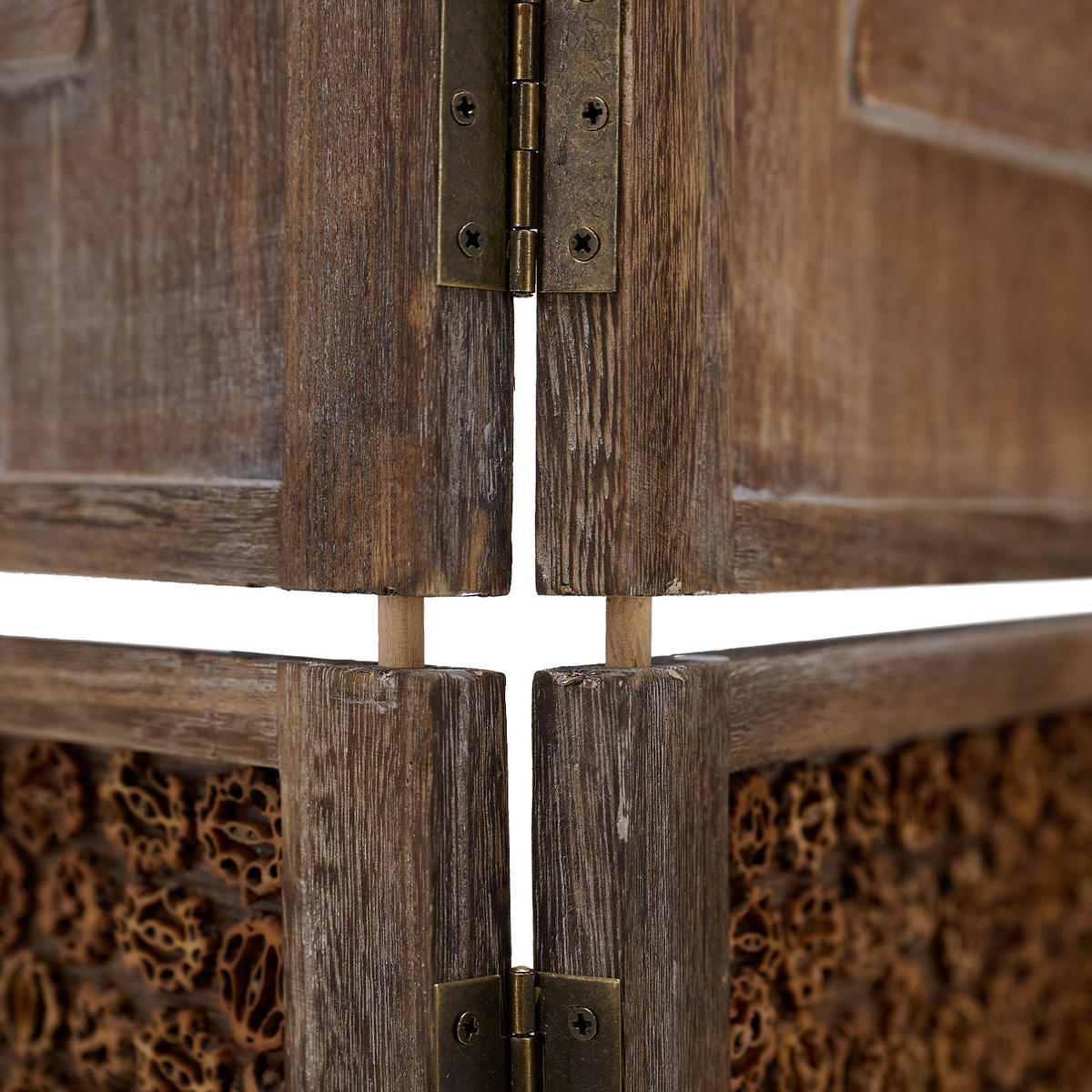 PARAVENT 3-tlg. 120/170 cm Braun Holzverzierung - Braun, Holz (120/170/2cm) - Homestyle4u