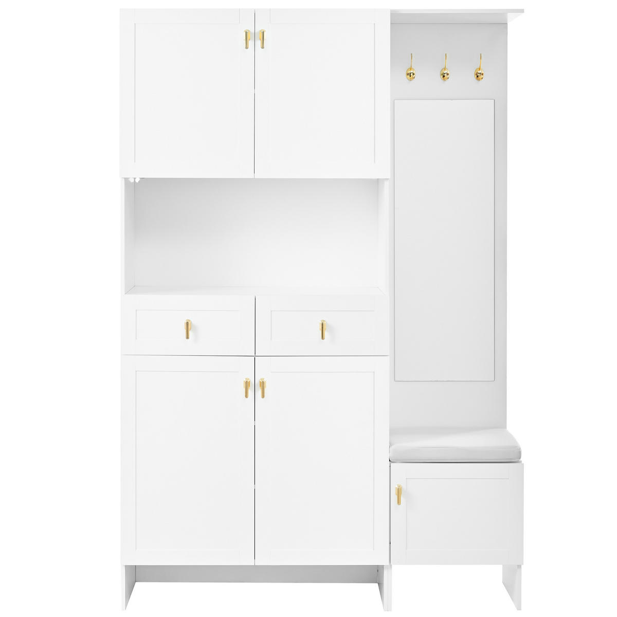 GARDEROBENSET Wand mit Schuhbank Weiß 120x33.5x180cm 3 Haken - Weiß, Holzwerkstoff (33.5/180/120cm) - FLIEKS