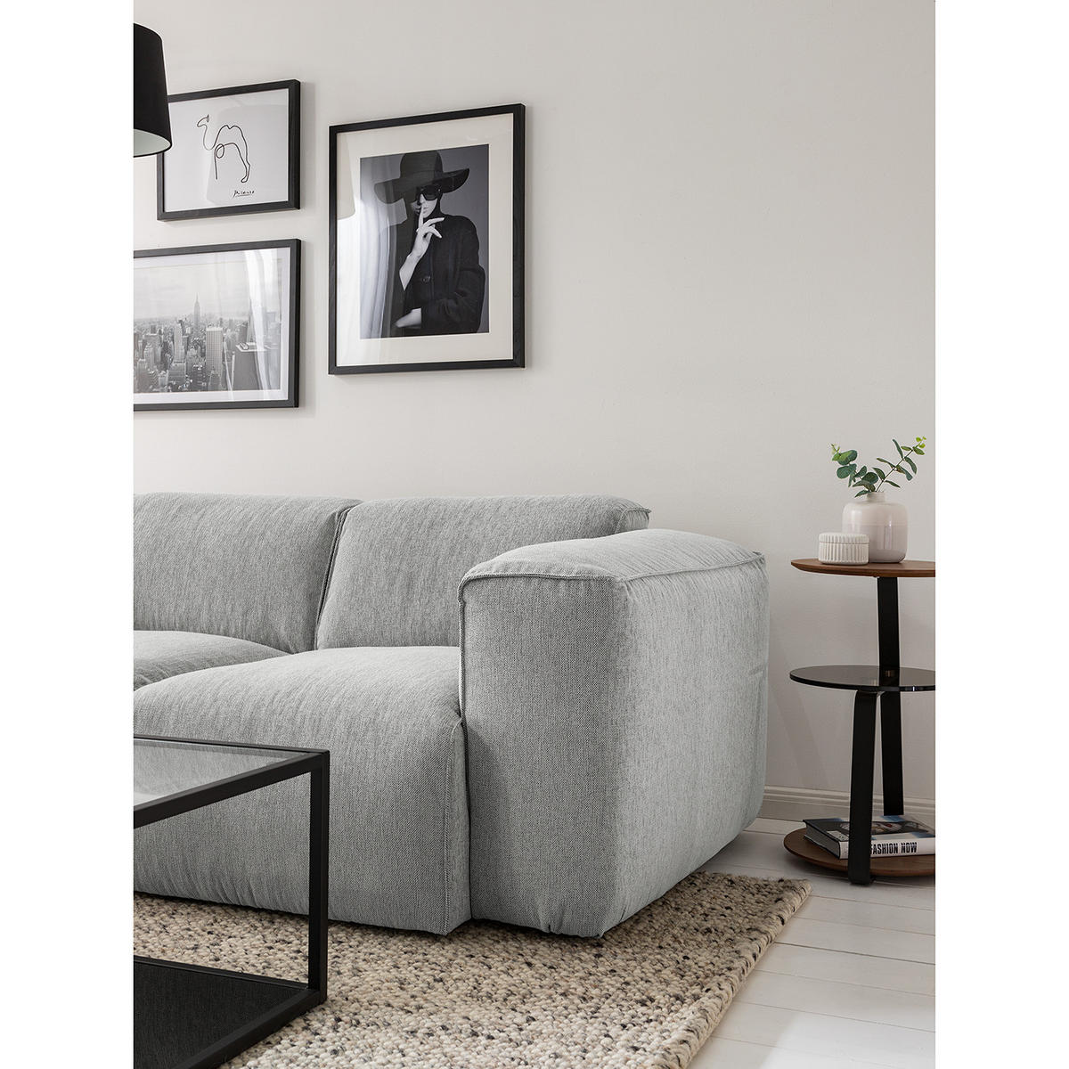 3-SITZER ECKSOFA mit Longchair - Hellgrau/Schwarz, Kunststoff/Textil (251/173cm) - home24