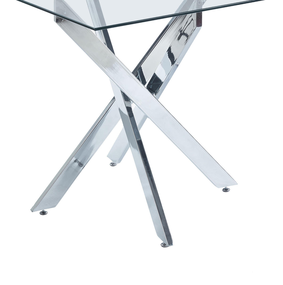 ESSTISCH 80/80/75 cm silber aus Glas mit Metallkreuzgestell - Silberfarben, Metall (80/80/75cm) - OKWISH