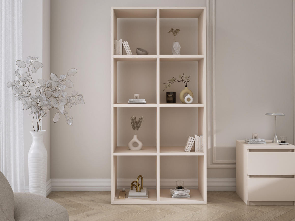 BÜCHERREGAL mit 8 Fächern – Farbe: Kaschmir – 147 × 74 × 30 cm, vertikale oder horizontal - Beige, Holzwerkstoff (74/147/30cm) - 3XE LIVING
