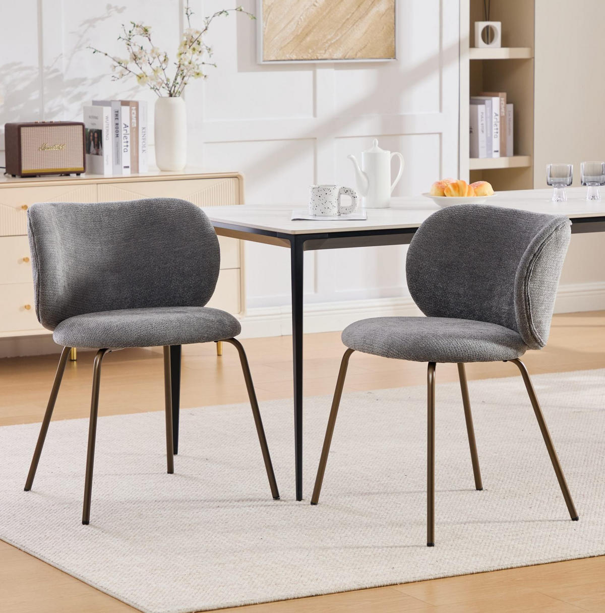 ESSZIMMERSTUHL 2er-Set Chenille Grau mit Metallbeinen - Grau, Metall (46.5/80/52.1cm) - Meubliv