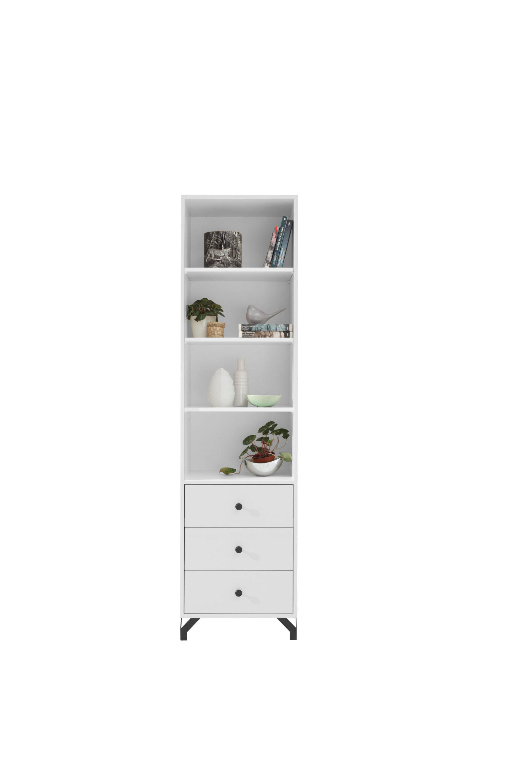 STANDREGAL Hemma in Weiß Hochglanz mit Schubkästen ca. 50 × 190 × 40 cm - Weiß, Holzwerkstoff (50/190/40cm)