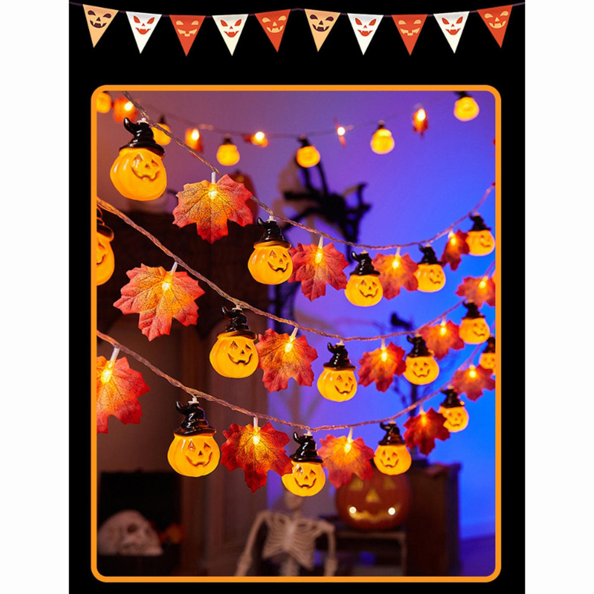 3M 20LED Halloween Deko Herbst Ahornblatt Girlande Lichterkette für Halloween Theme Erntedankfest Weihnachtsfeiern - Multicolor, Kunststoff (300cm) - Kaket
