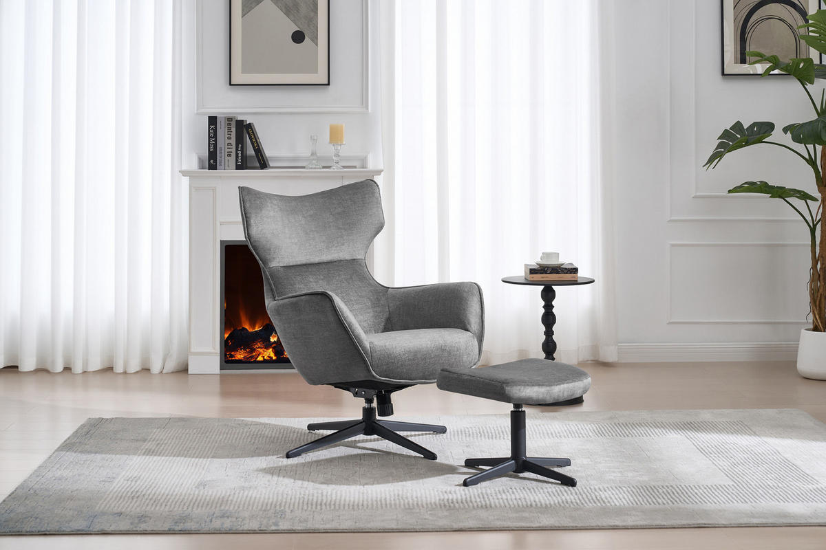 SESSEL VOGUE Samt Grau 100 cm - Schwarz/Grau, Textil/Metall (73/99/100cm) - riess-ambiente