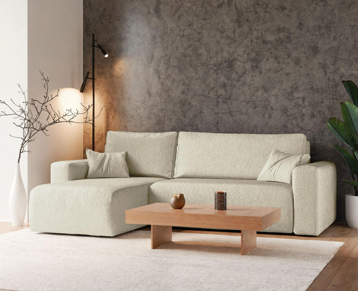 ECKSOFA Pianoni Creme Bouclé-Bezug - Creme/Schwarz, Kunststoff/Textil (244/140cm) - Selsey