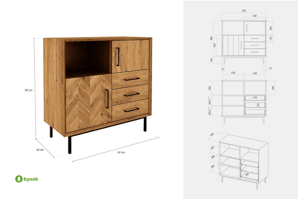 KOMMODE HOCH LEON Kernbuche - Kernbuche, Holz (97/95/45cm) - byoak