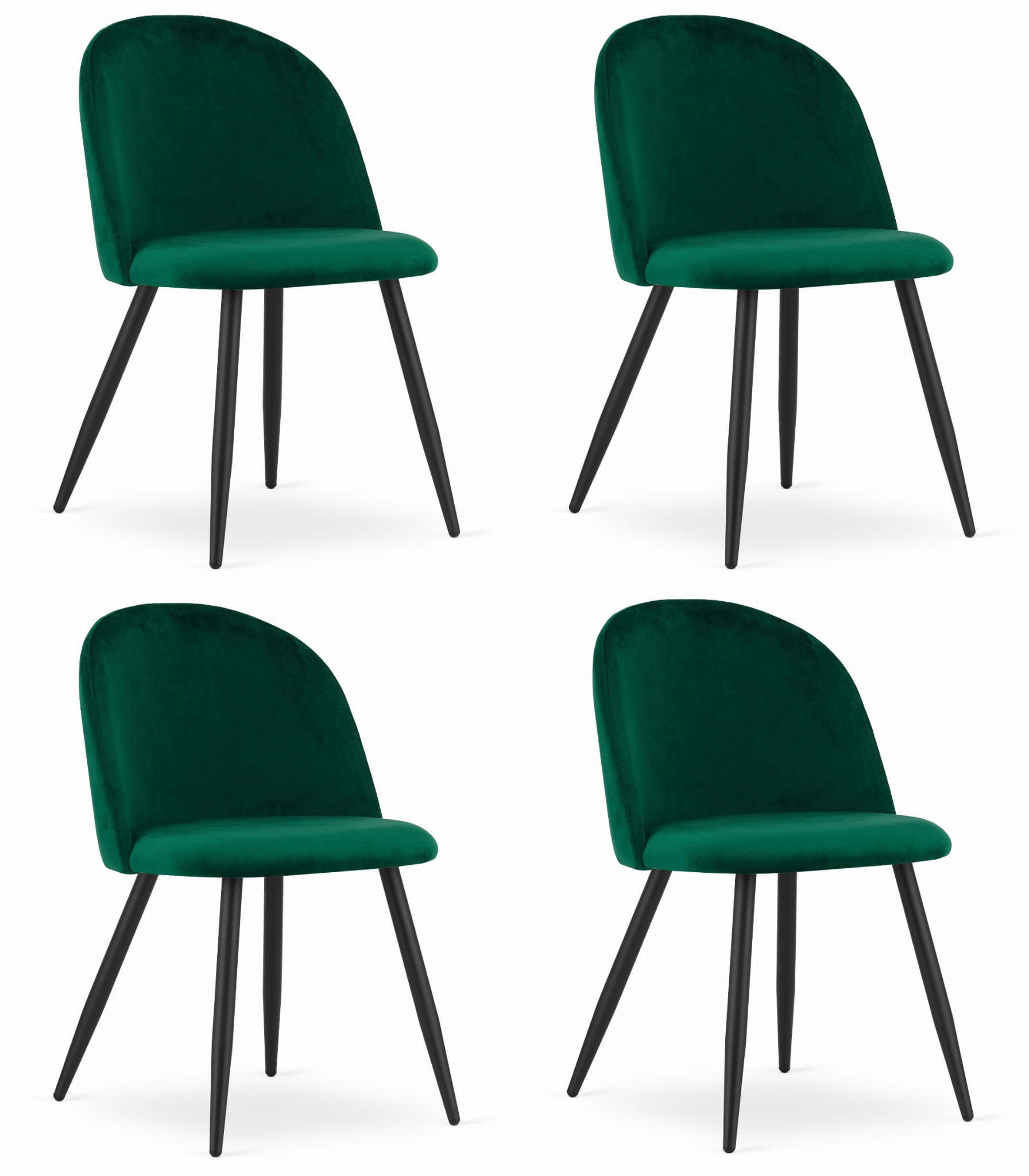 ESSZIMMERSTUHL 4-er Set BELLO grüner Sitz, schwarze Beine - Schwarz/Grün, Textil (46/76.5/42.5cm) - Valora