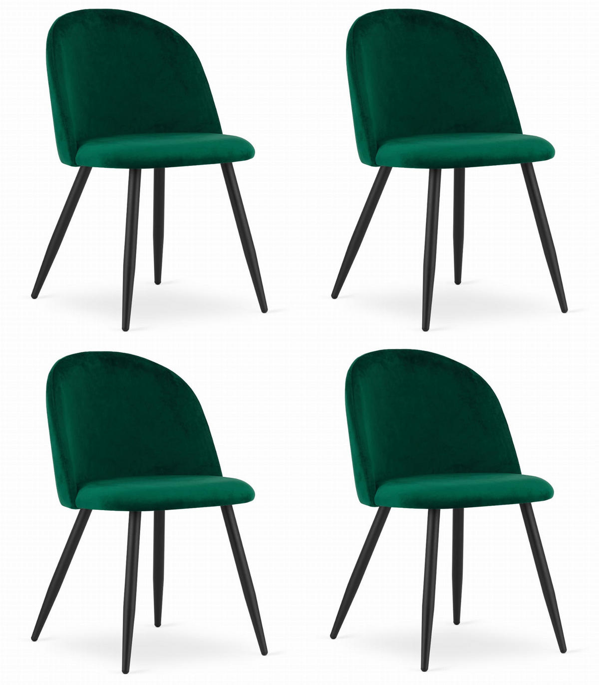 ESSZIMMERSTUHL 4-er Set BELLO grüner Sitz, schwarze Beine - Schwarz/Grün, Textil (46/76.5/42.5cm) - Valora