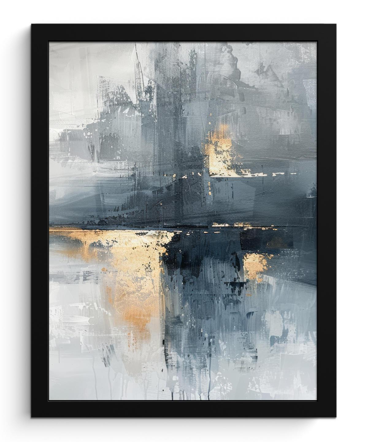 GERAHMTES BILD Kunst - Grau - Gold - Abstrakt 30x40 cm - Dunkelgrau, Papier (30/40cm) - MuchoWow