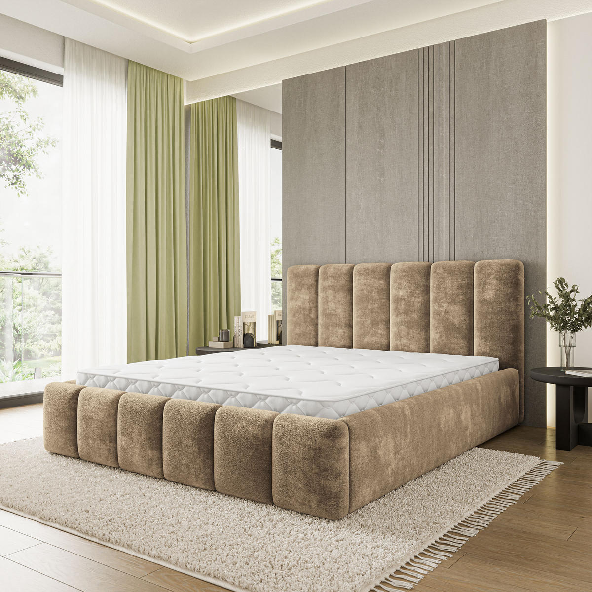 POLSTERBETT ATTORA LM 160x200 cm mit Bettkästen - Beige - Beige, Holz (160/200cm) - MASSENO
