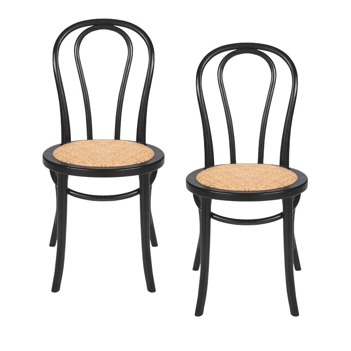 ESSZIMMERSTÜHLE HARTHOLZ schwarze oberfläche rattan 2er set 55/88/55 cm - Schwarz, Holz (55/88/48cm) - Signature