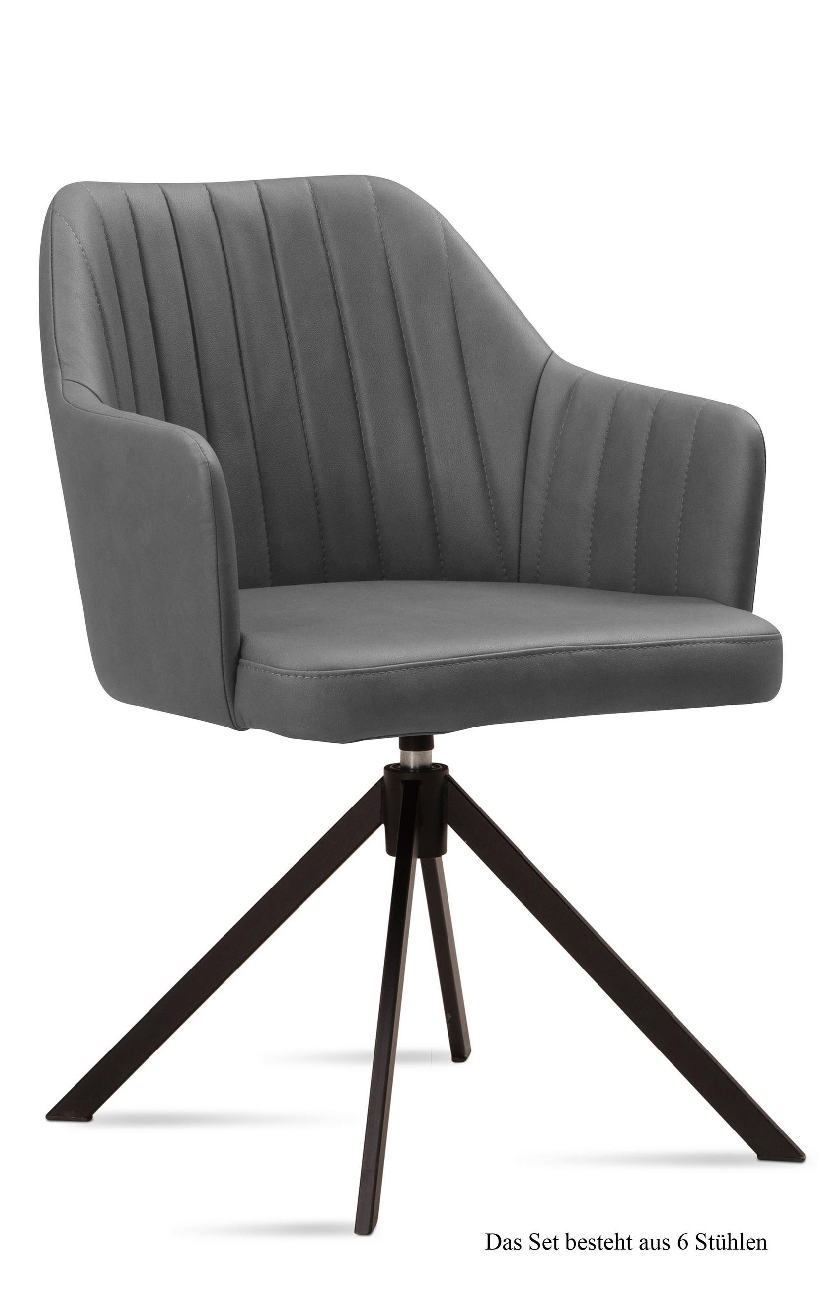 ARMLEHNSTUHL drehbar (6er-Set) Dennie 58x81x60 Schwarz/Grau - Schwarz/Grau, Kunststoff (60/81/58cm) - 58aufmkessel