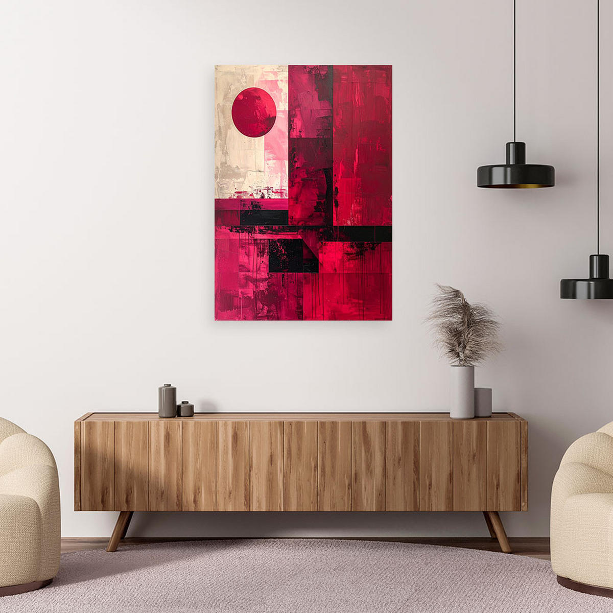 LEINWANDBILDER, Rote moderne Abstrakt im Boho Stil - Rosa, Textil (80/120cm) - Feeby