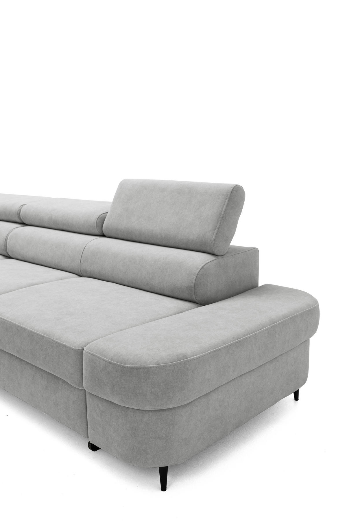 ECKSOFA PRIAM L Links mit Schlaffunktion 125x195 Velours Hellgrau - Hellgrau/Schwarz, Holz/Textil (203/275cm) - Muffo