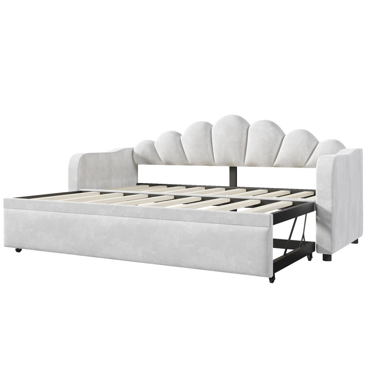TAGESBETT 90/200 cm mit Ausziehbett, LED-Beleuchtung und Samtbezug, Grau - Grau, Textil (90/200cm) - Redom