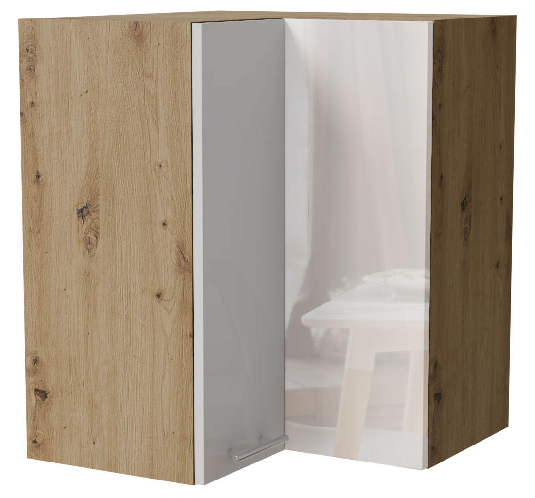 Feldmann-Wohnen Eckhängeschrank Weiß Hochglanz, Eiche Artisan 60x72x60 cm