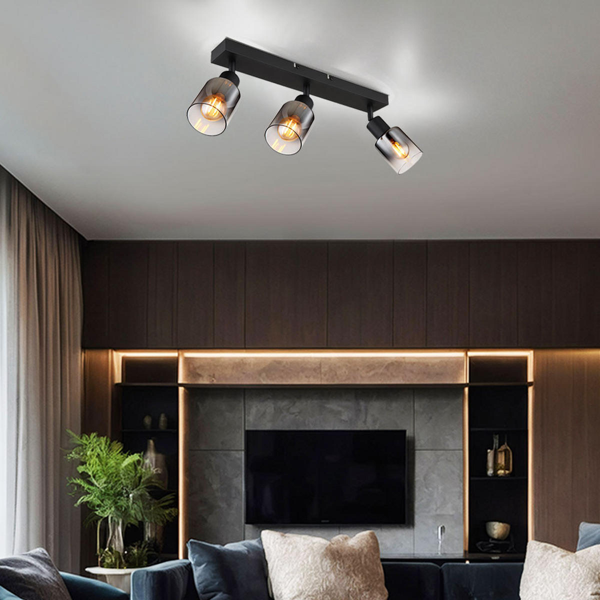 DECKENLEUCHTE Metall Schwarz 3 Flammig - Schwarz, Glas (41/7/14cm) - Globo Lighting