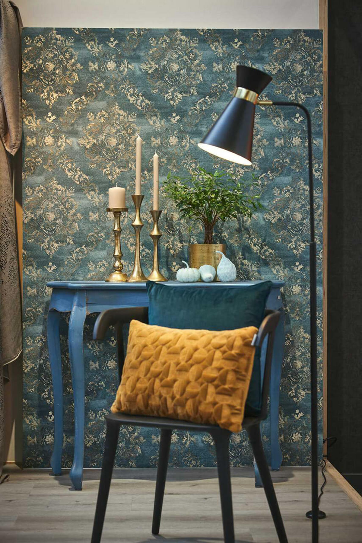 VLIESTAPETEN Barock Petrol Gold – Edles Ornament & Vinyl-Struktur - Goldfarben/Petrol, Papier (53/1000cm) - A.S. Creation