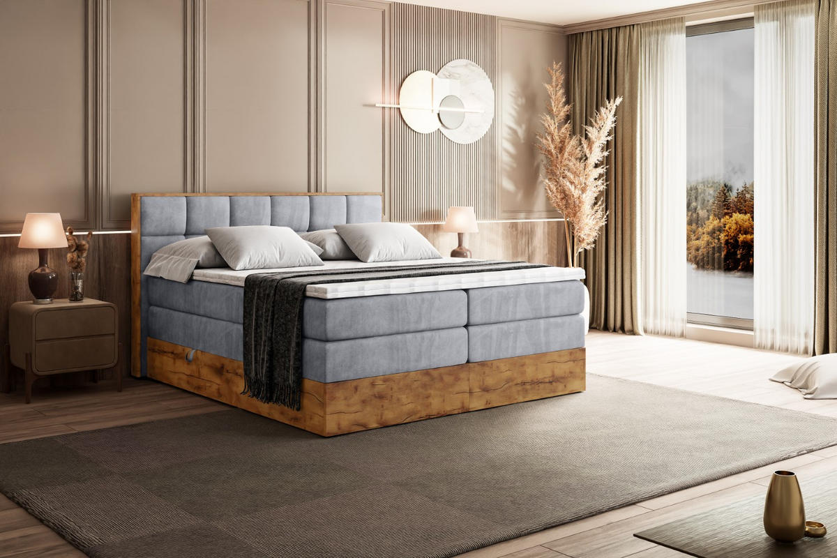 BOXSPRINGBETT mit Matratze H3|H4 und Lattenrost - LOLLI2 KING-120x200 - Grau Monolith - Grau, Holzwerkstoff (120/200cm) - ALTDECOR