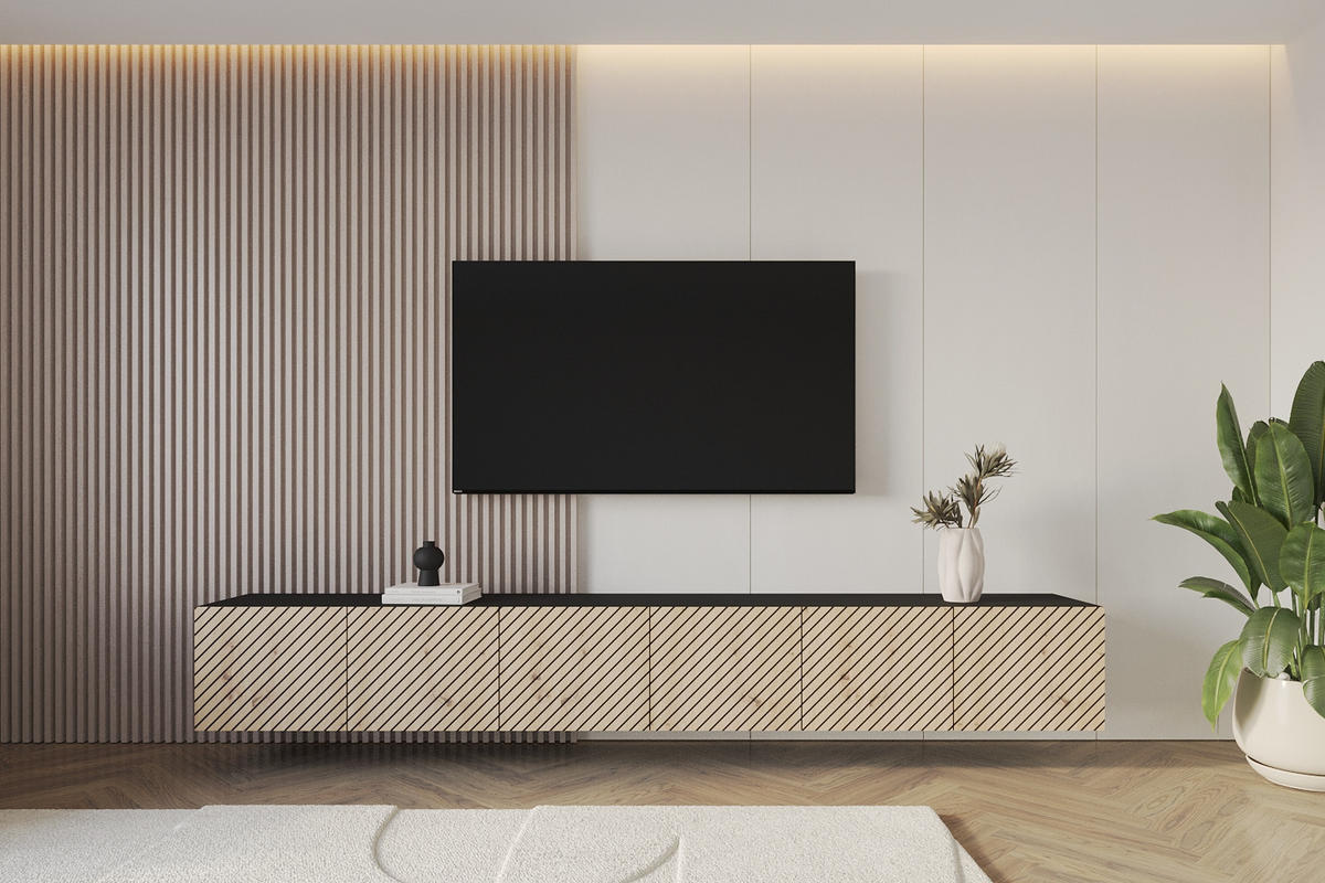 LOWBOARD SENI-W 3x100x40x41 cm - Schwarz / Artisan - Schwarz, Holzwerkstoff (300/40/41cm) - ALTDECOR