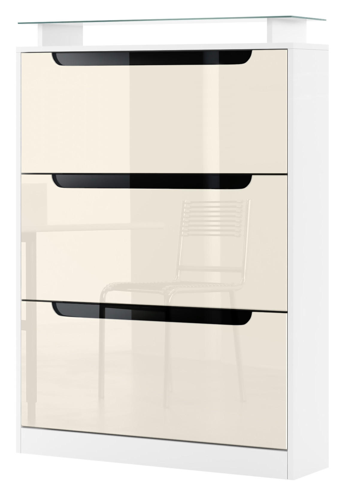 SCHUHSCHRANK Space Creme Hochglanz / Schwarz Hochglanz - Creme, Holzwerkstoff (89/128/23cm) - Vladon