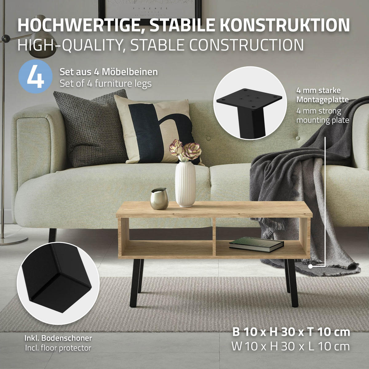 TISCHBEINE 4er Set I-96GRAD-Design H:30 cm Schwarz 4x4 cm - Schwarz, Metall (4/30/4cm) - ML-DESIGN