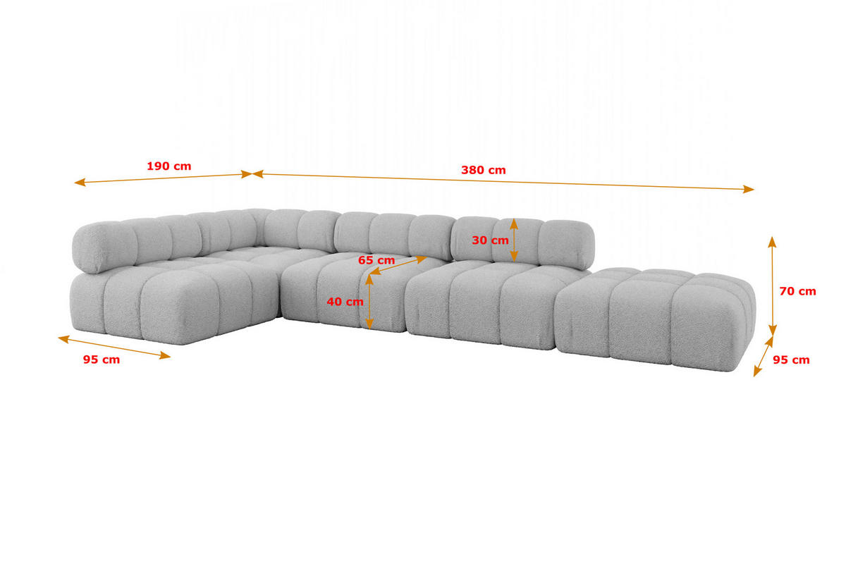 ECKSOFA modulares Sofa Favio-L2 - 380x190x70 cm Hellgrau Bouclé - Hellgrau, Holzwerkstoff/Textil (380/190cm) - ALTDECOR