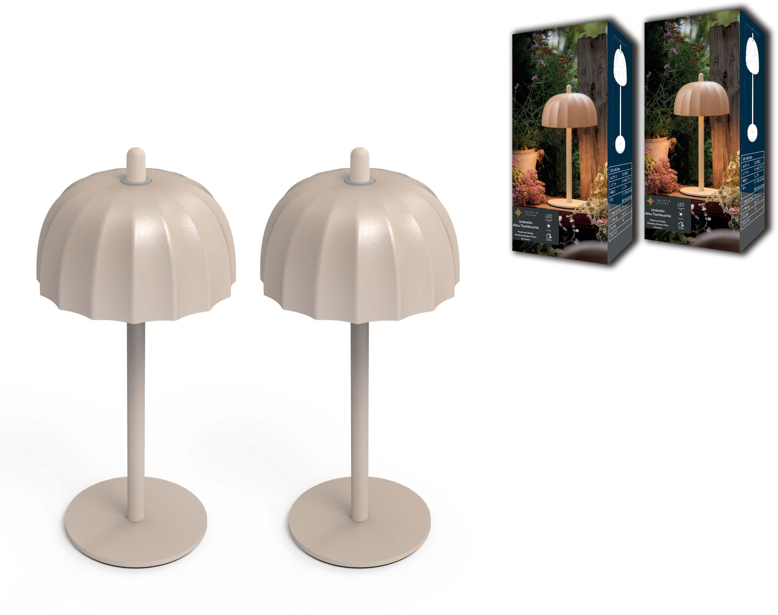 LED-TISCHLEUCHTE Umbrella schwarz 21cm Metall 2er-Set beige - Beige, Metall (10/10/21cm) - Northpoint
