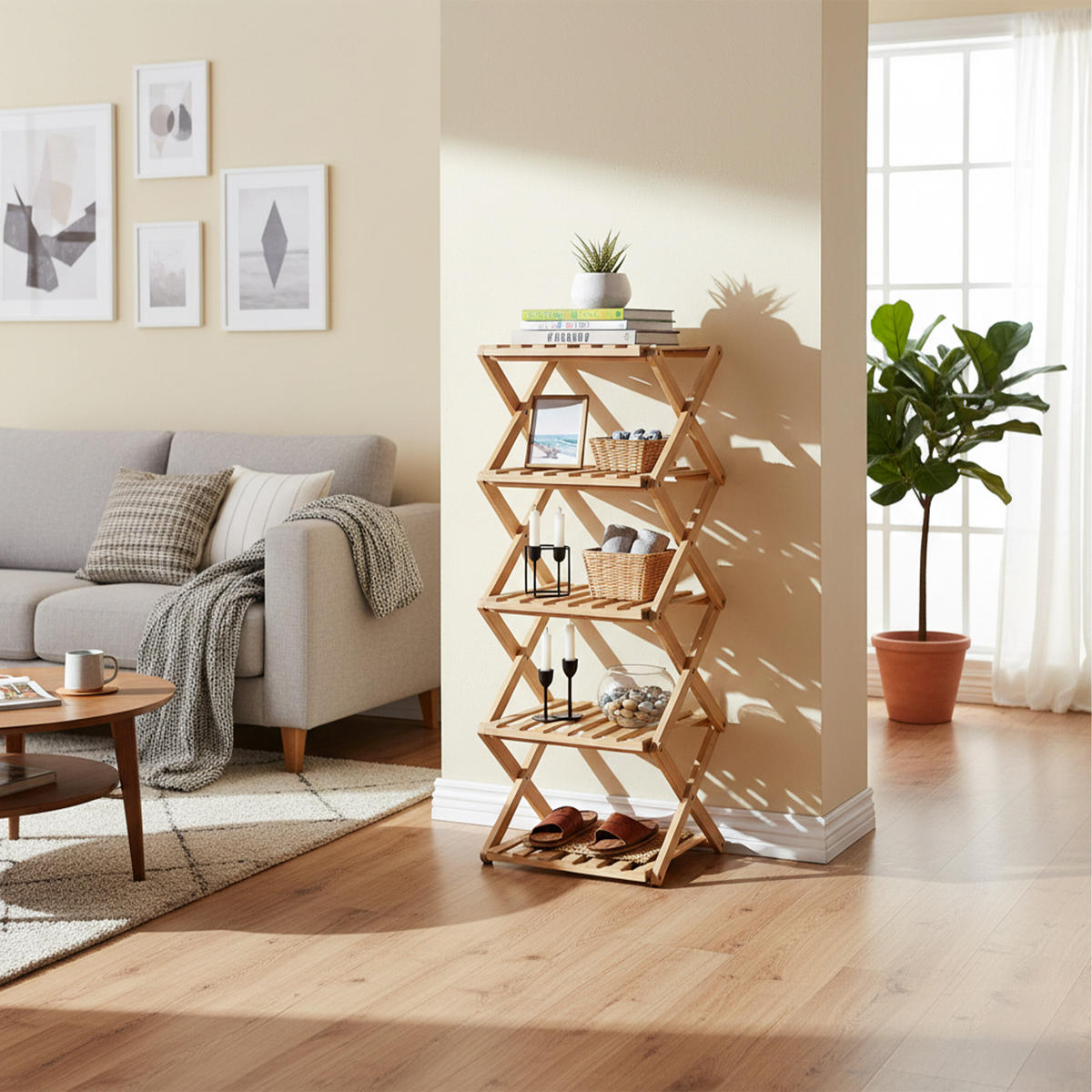 SCHUHREGAL faltbar - Hellbraun, Holz (28/84/28cm) - Relaxdays