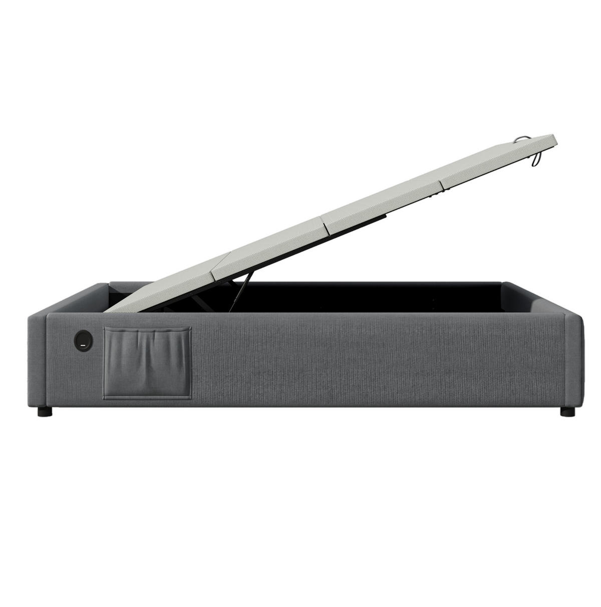 BETT mit Stauraum 90x200 cm Grau USB/Type-C - Grau, Metall (90/200cm) - Meubliv