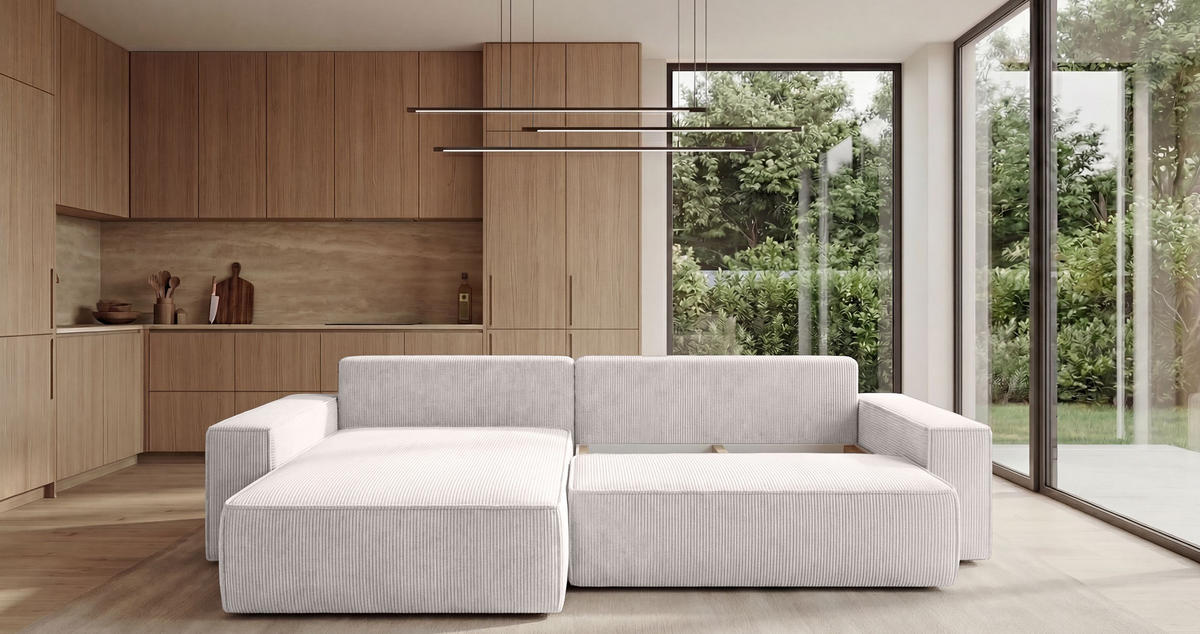 ECKSOFA California mit Schlaffunktion Vanille Links - Weiß, Textil (280/185cm) - Cornero