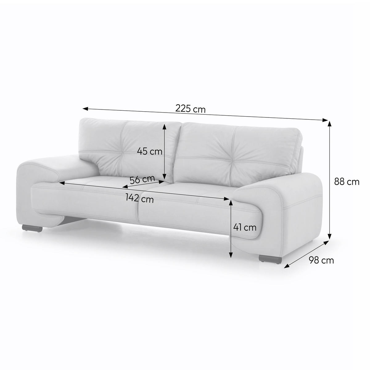 3-SITZER SOFA Omega aus Kunstleder, Hellbraun - Hellbraun/Schwarz, Leder (225/88/98cm) - Beautysofa