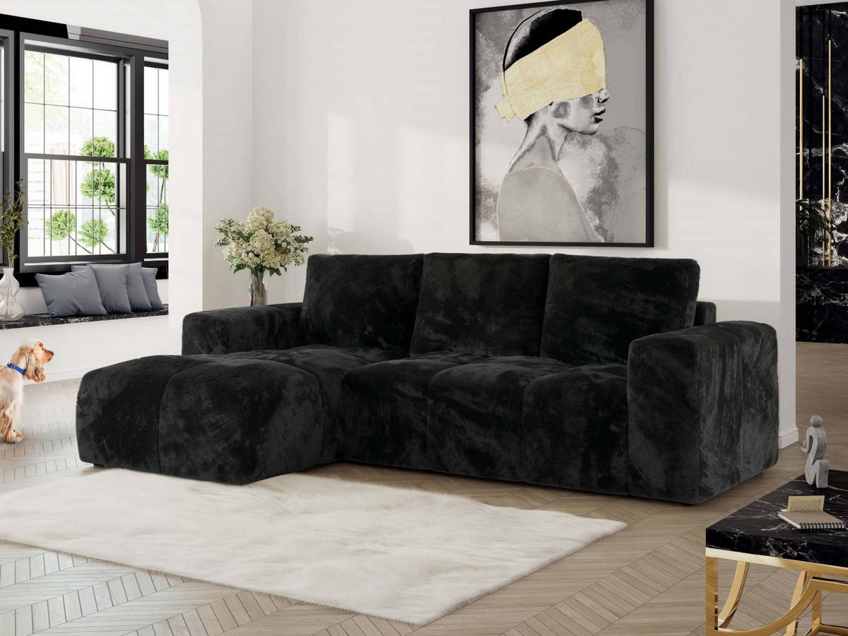 ECKSOFA MONIVA Schwarz Plüsch - Links - Schwarz, Textil (164/266cm) - MKS