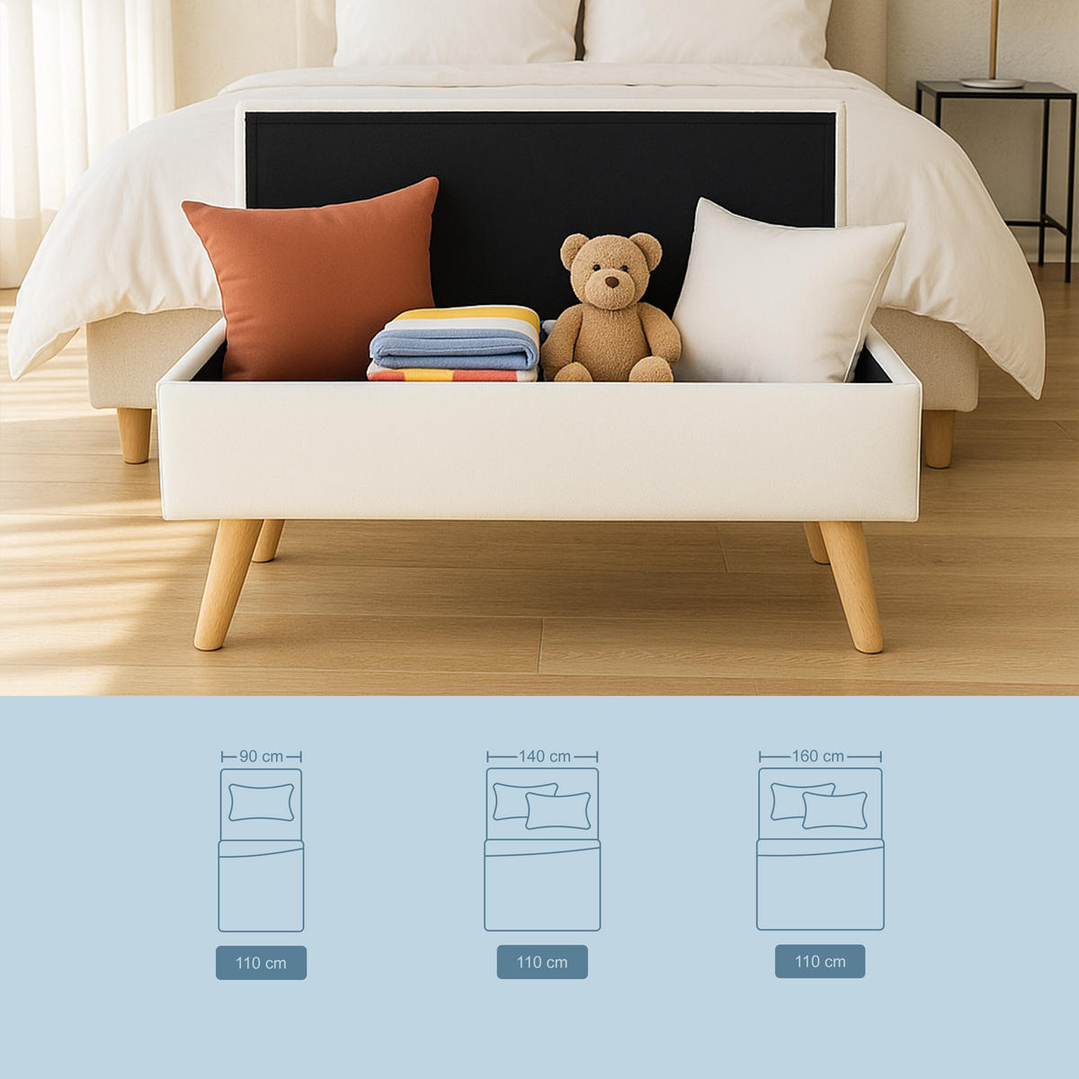 SITZBANK - Weiß/Naturfarben, Holz/Holzwerkstoff (110/40/40cm) - Relaxdays