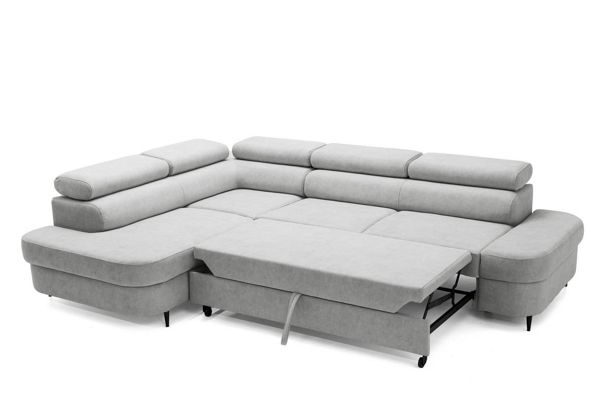 ECKSOFA PRIAM L Links mit Schlaffunktion 125x195 Velours Hellgrau - Hellgrau/Schwarz, Holz/Textil (203/275cm) - Muffo