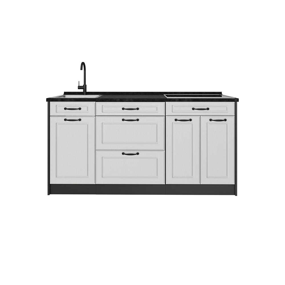 KÜCHENBLOCK R-Line, Weiß Landhaus/Anthrazit, 160 cm Arbeitsplatte Anthrazit - Anthrazit/Weiß, Holzwerkstoff (160/81.6/60cm) - Vicco